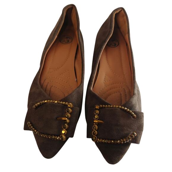 Y2K Brown pointed toe Buckle flats - Picture 1 of 7